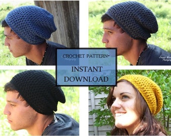 crochet PATTERN- Slouchy beanie- Adult Men and Women's Sizes also Made to Order