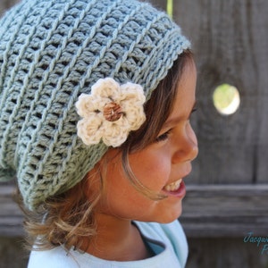 Crochet Slouch Beanie CROCHET PATTERN Baby slouchy beanie with flower image 2