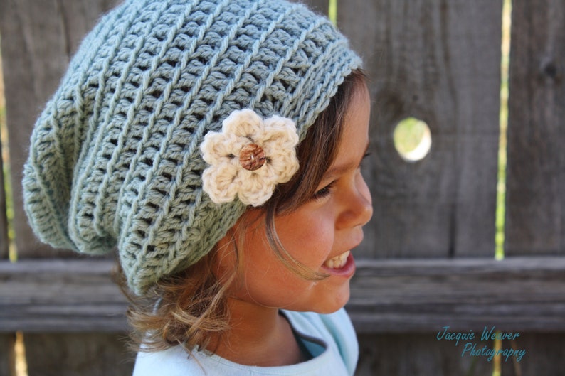 Crochet Slouch Beanie CROCHET PATTERN Baby slouchy beanie with flower image 2