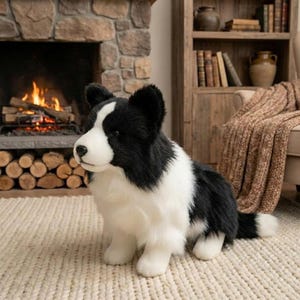 Peluche realistico Border Collie / Peluche realistico a forma di cane da pastore (lunghezza 32 cm)