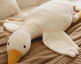 Cuscino gigante a forma di anatra bianca in peluche: cuscino a forma di animale imbottito, grande e in stile kawaii.
