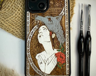 Walküre Wolf Mythologie Runen Yggdrassil Holz Handy Hülle iPhone 17 16 15 14 Pro Max, Walnuss Abdeckung,Samsung S25 S24 Ultra, Google Pixel