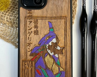 Funda de madera EVA roja con diseño de robot japonés para iPhone 17, 16, 15 y 14 Pro Max, Samsung S25 y S24 Ultra