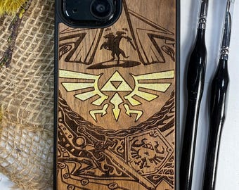 Golden Triforce Legend of Forest Warrior Elf Princess  Wood Phone Case for iPhone 17 16 15 14  Pro Max,  Wood Cover, Samsung S25 S24 Ultra