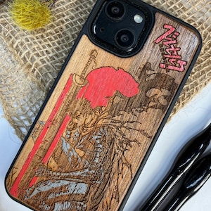 ダークウォリアー アニメ マンガ 和風 ゴシック 木製 携帯ケース iPhone 17 16 15 14 Pro Max 対応 木製カバー Samsung S25 S24 Ultra