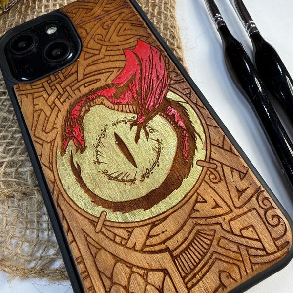 Lord Mittlere Land Fantasy Schwert Einzigartige Holz Handyhülle für iPhone 17 16 15 14 Pro Max, Samsung S25 S24 Ultra