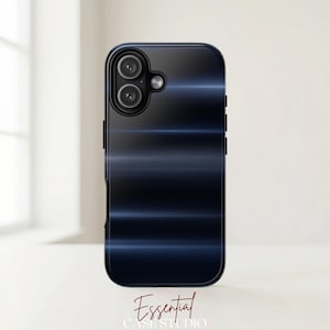 Blue Stripe Phone Case, Minimalist Dark Tough Protective Cover for iPhone & Samsung Galaxy, Horizontal Gradient Lines