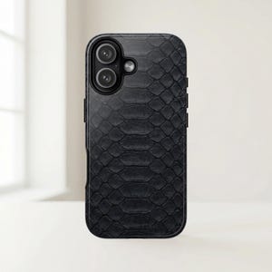 Zwart telefoonhoesje met slangenprint, robuuste beschermhoes met reptielenmotief voor iPhone en Samsung Galaxy, luxe donkere dierenprint