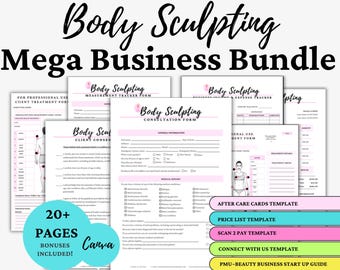 Body Sculpting Forms Mega Bundle — Body Contour Consent, Client Intake, Fat Cavitation Waiver, Aftercare & Business Cards, Editable Canva