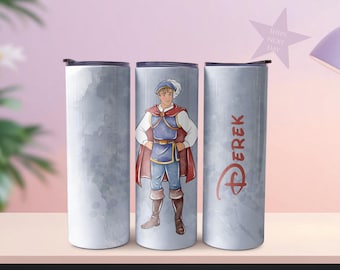 Copo térmico personalizado com príncipe da Disney, 590ml, modelo fino, aquarela, nome personalizado, aço inoxidável, ideal para viagem.