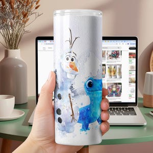 Frost Presenter, personlig Olaf Bruni akvarellglas 20oz Skinny-FlipTop, Disney Snögubbe bild 4