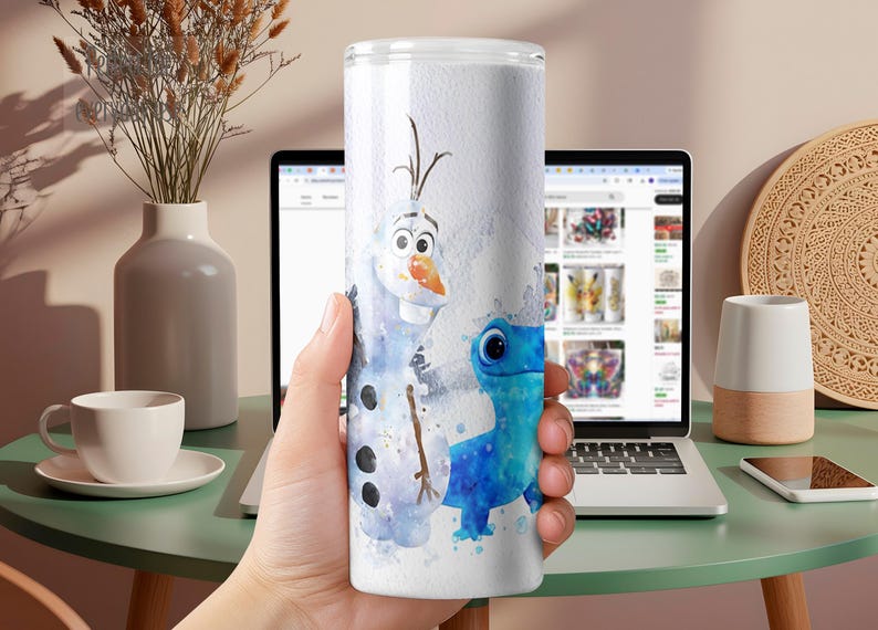 Frost Presenter, personlig Olaf Bruni akvarellglas 20oz Skinny-FlipTop, Disney Snögubbe bild 4