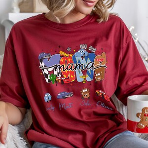 Camiseta Cars Mama personalizada con nombres de mamá e hijos, camiseta Disney Cars Lightning McQueen, regalo Cardinal