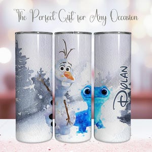 Frost Presenter, personlig Olaf Bruni akvarellglas 20oz Skinny-FlipTop, Disney Snögubbe bild 9