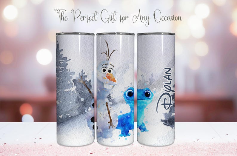Frost Presenter, personlig Olaf Bruni akvarellglas 20oz Skinny-FlipTop, Disney Snögubbe bild 9