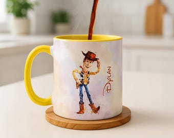 Woody Mug Custom Name | Toy Story Accent Mug 11oz | Kids Birthday Gift Boys