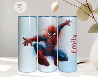 Copo térmico personalizado do Homem-Aranha | Nome personalizado | Presente Marvel Vingadores | Copo infantil do Homem-Aranha | 590 ml