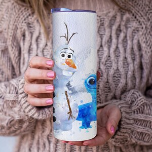 Frost Presenter, personlig Olaf Bruni akvarellglas 20oz Skinny-FlipTop, Disney Snögubbe bild 6