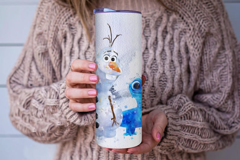 Frost Presenter, personlig Olaf Bruni akvarellglas 20oz Skinny-FlipTop, Disney Snögubbe bild 6