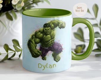 Caneca personalizada do Hulk com nome personalizado, Marvel Vingadores, Gigante Verde, Caneca de café, Presente, 325ml