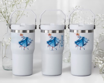 Presente personalizado da Cinderela | Copo térmico azul da Princesa Cinderela da Disney com nome personalizado | Aniversário para meninas | 590ml
