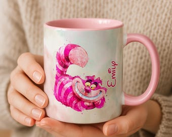 Mug chat du Cheshire personnalisé | accent Alice au pays des merveilles | Cadeau d'anniversaire pour enfants