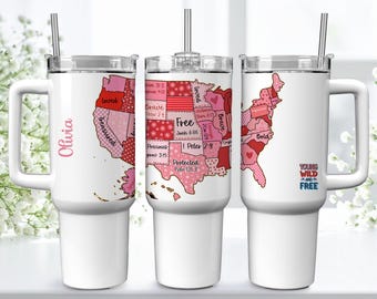 Custom Young Wild Free Map Tumbler | Christian Gift | Personalized 40oz Quencher
