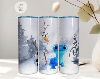 Frozen Geschenke, personalisierte Olaf Bruni Aquarell Becher 20 Unzen Skinny-FlipTop, Disney Schneemann