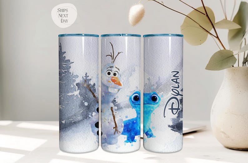 Frost Presenter, personlig Olaf Bruni akvarellglas 20oz Skinny-FlipTop, Disney Snögubbe 20 oz Skinny