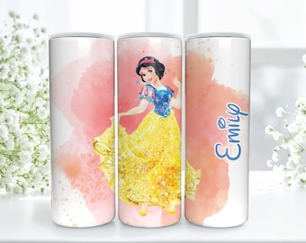 Copo térmico personalizado da Branca de Neve | Nome personalizado | Princesa da Disney em aquarela | Presente para meninas | Copo térmico de 590ml