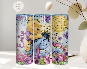 Copo térmico personalizado do Ursinho Pooh e do Bisonho | Copo térmico fino de 590ml