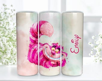 Cheshire Cat Tumbler, Personalized Pink Gift, 20oz Tumbler, Custom Name