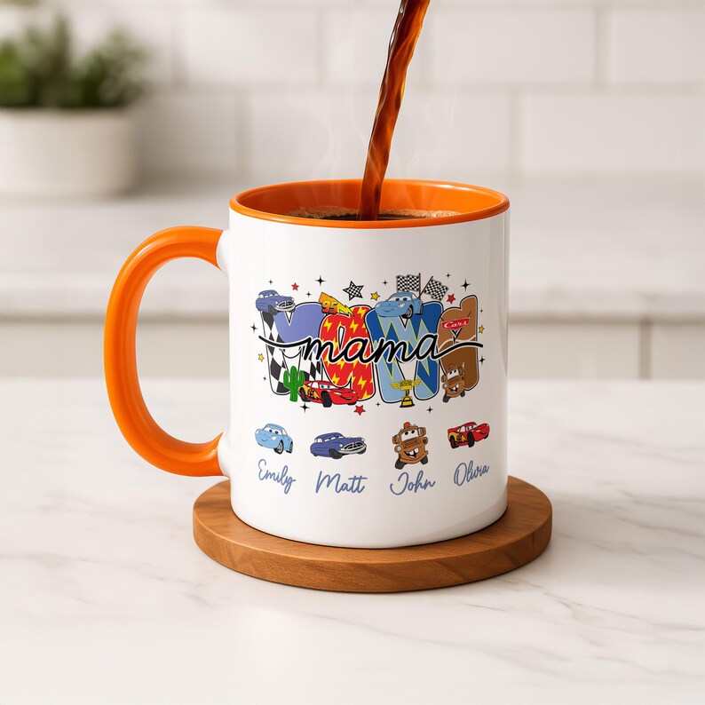 カーズ ママ パーソナライズ ママ 子供の名前 ディズニー カーズ コーヒーマグ ライトニング・マックィーン Orange