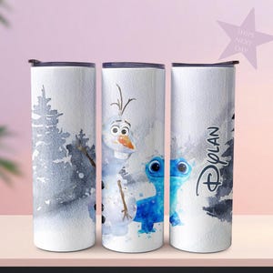 Frost Presenter, personlig Olaf Bruni akvarellglas 20oz Skinny-FlipTop, Disney Snögubbe bild 3