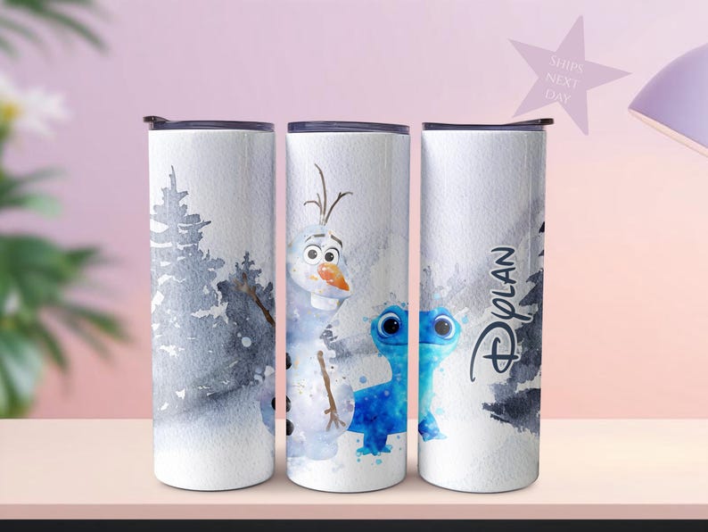 Frost Presenter, personlig Olaf Bruni akvarellglas 20oz Skinny-FlipTop, Disney Snögubbe bild 3