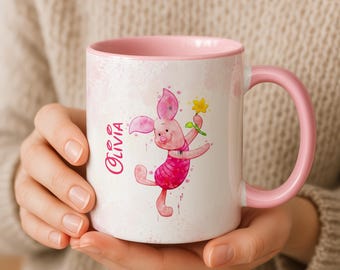 Caneca personalizada com nome do Leitão | Caneca com detalhes do Ursinho Pooh, 325ml | Presente de aniversário para crianças