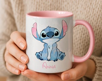 Caneca Stitch Personalizada com Nome | Lilo Stitch Accent 325ml | Presente de Aniversário Infantil