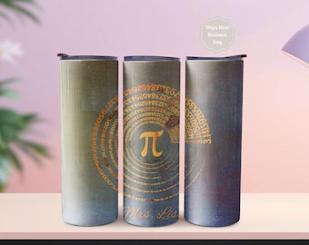 Copo térmico personalizado para professor de matemática no Dia do Pi, 590ml (20oz), modelo fino, com canudo.