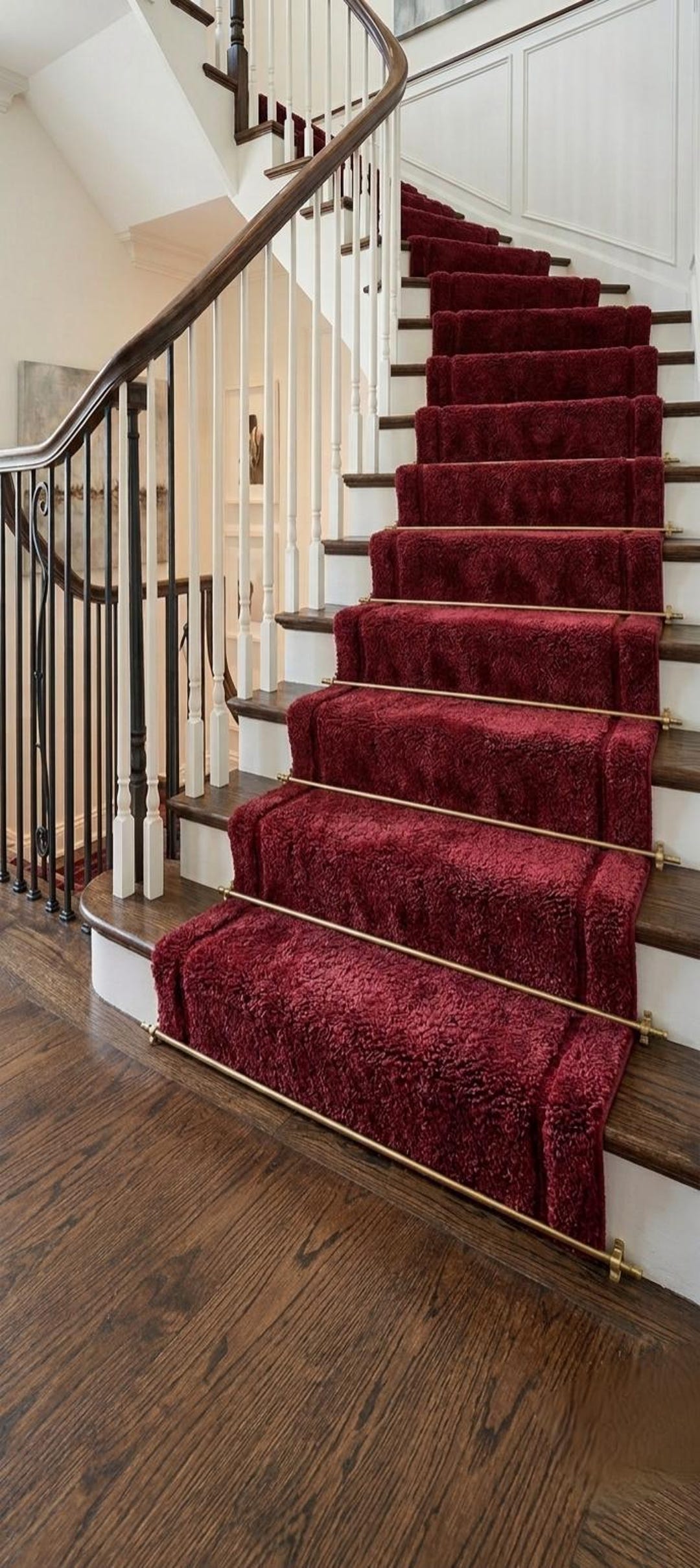 Merida Stair Rug Luxury Burgundy Stair Runner Rug, Plush Wine Red Stair Carpet, Modern ...