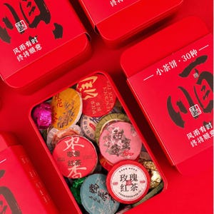 30-Piece Assorted Mini Tea Cakes, Pu-erh White Tea Sampler, Metal Tin