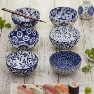 Juego de 6 cuencos de cerámica para salsas, cuencos pequeños para salsas, platos de sushi de soja, platos de condimentos florales