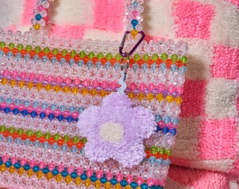 Tufted Patch Keychain, bag charm, flower, happy face, neon, gift, present, y2k, handmade