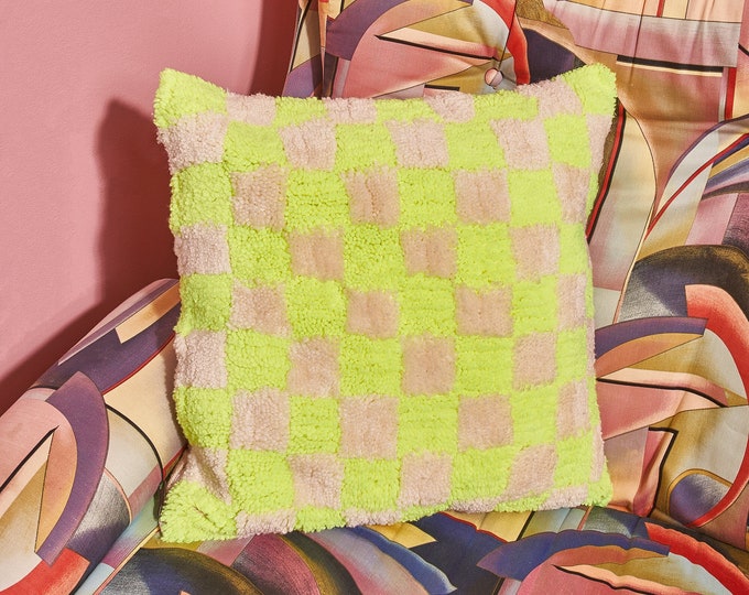 Neon Check Tufted Pillow, gift for a girl, gift for a guy, present, home decor, dorm