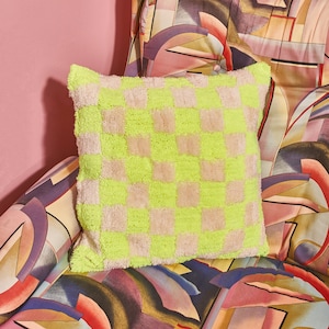 Neon Check Tufted Pillow, gift for a girl, gift for a guy, present, home decor image 1