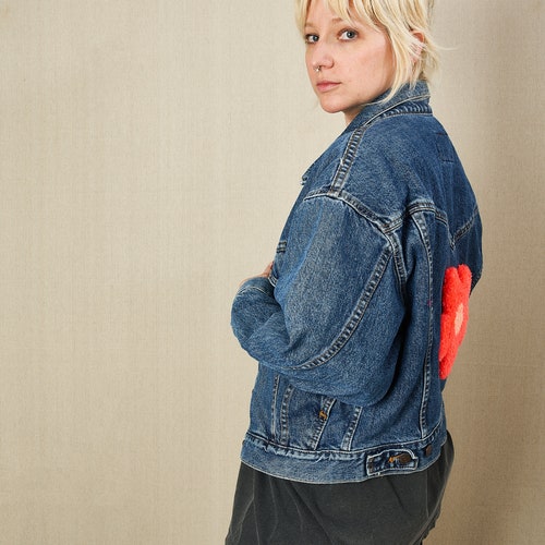 Vintage Levi's Denim Jacket with Tufted Red shops Flower