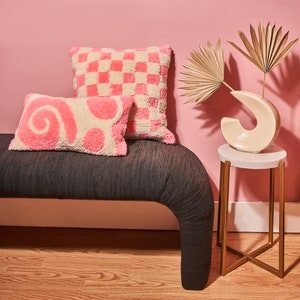 Pink Squiggle Tufted Pillow, gift for a girl, gift for a guy, housewarming present, dorm