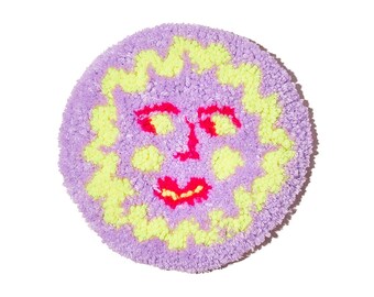 Lavender Tufted Sun Mug Rug, coaster, table rug, wall hanging, home decor, gift, present, gift for her, stocking stuffer