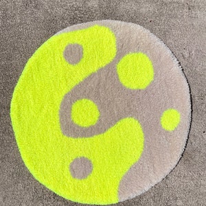 Lavender and orange tufted accent rug. Modern yin yang dot design, modern art carpet, bright, colorful, unique gift image 6