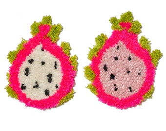 Tufted Dragonfruit wall hanging, mug rug, coaster, pink, fruit, kawaii