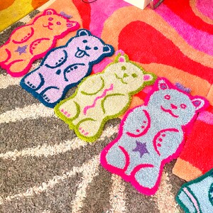 Fuzzy Bear Rug, accent rug, gift for a guy, gift for a girl, white, green, pink, gummy bear image 4